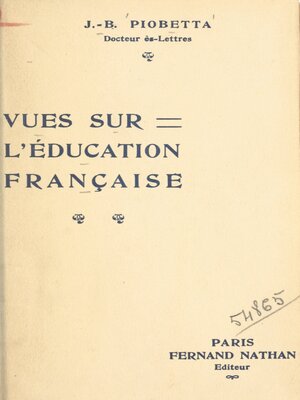 cover image of Vues sur l'éducation française